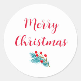 Adesivo Feliz Natal Watercolor Spruce e Red Berries