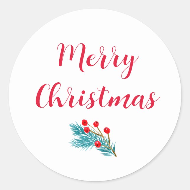 Adesivo Feliz Natal Watercolor Spruce e Red Berries (Frente)