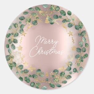 Adesivo Feliz Natal Wreath Green Woodland Rosa