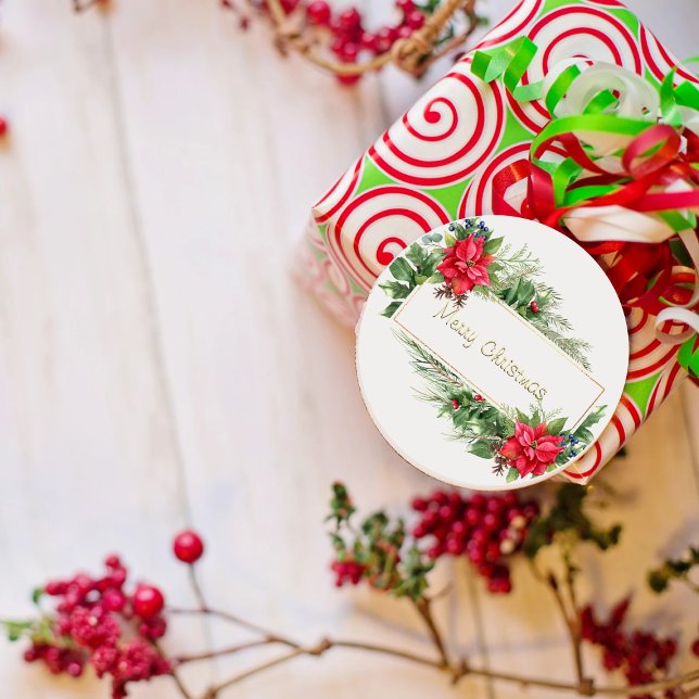 Adesivo Feliz Natal Wreath Intitulado Winter Red Saudação (Criador carregado)