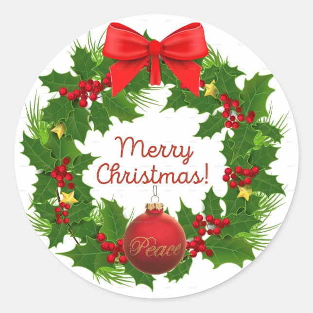 Adesivo Feliz Natal Wreath Peace Sticker (Frente)