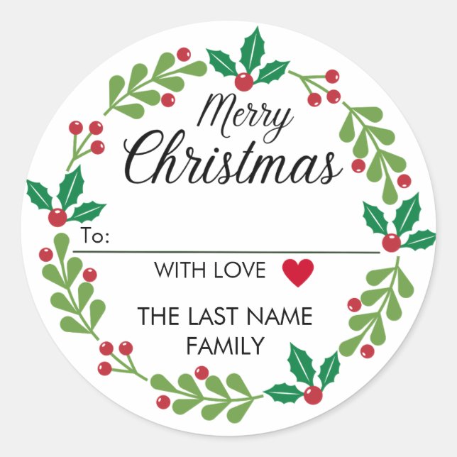 Adesivo Feliz Natal Wreath Stickers com Heart To From (Frente)