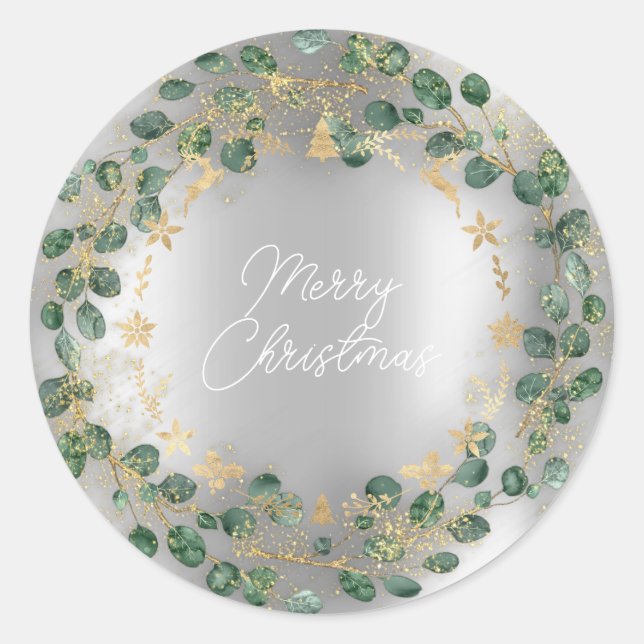 Adesivo Feliz Natal Wreath Verde Woodland Silver (Frente)