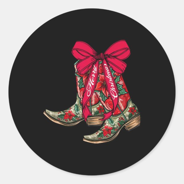 Adesivo Feliz Natal Xmas Cowboy Boots Coquette Arco Paj (Frente)