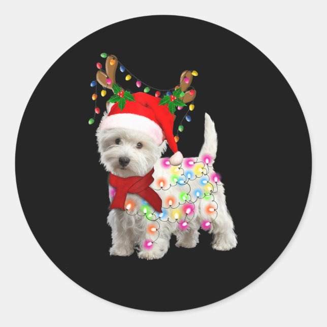 Adesivo Feliz Natal Xmas Westie Dog Reindeer Cosplay (Frente)