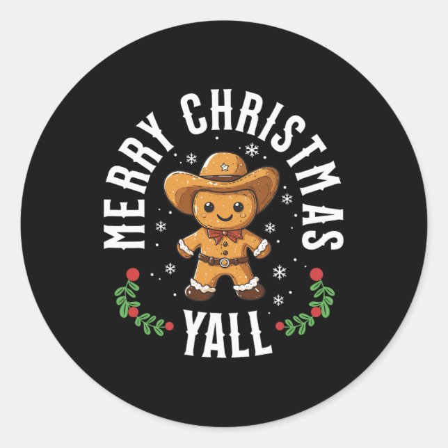 Adesivo Feliz Natal Yall Gingercake Cowboy Howdy West (Frente)