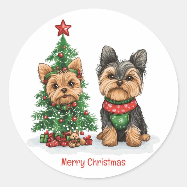 Adesivo Feliz Natal Yorkie Dogs (Frente)