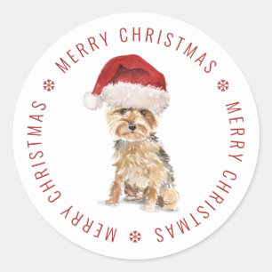 Adesivo Feliz Natal Yorkshire Terrier Fofo