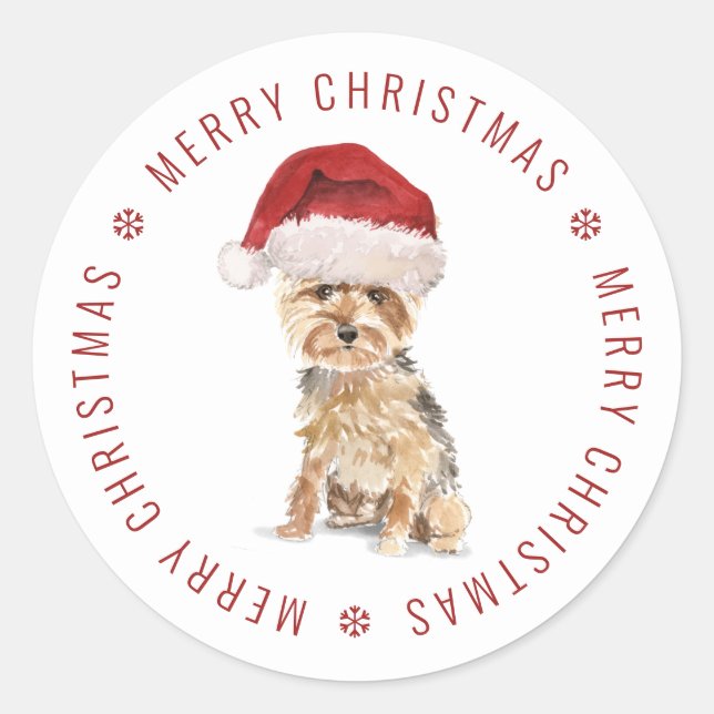 Adesivo Feliz Natal Yorkshire Terrier Fofo (Frente)