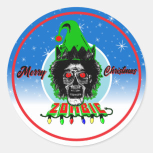 Adesivo Feliz Natal Zumbi Círculo Azul