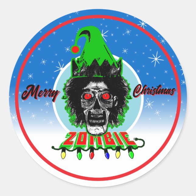 Adesivo Feliz Natal Zumbi Círculo Azul (Frente)