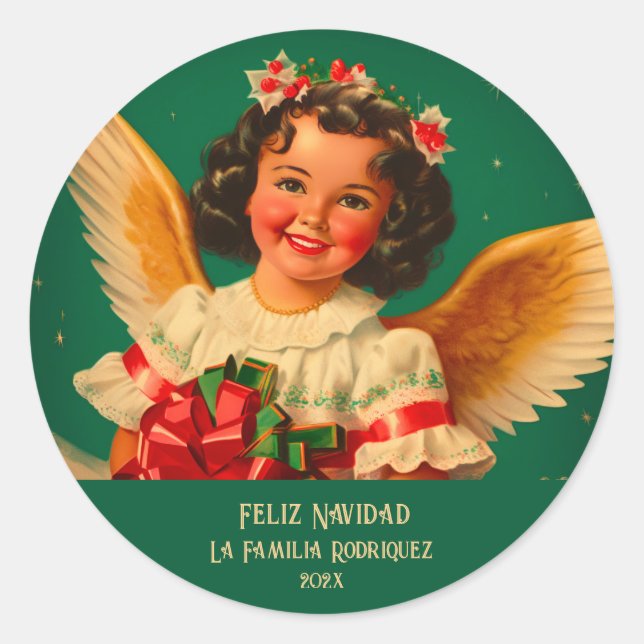 Adesivo "Feliz Navidad" Angel Round Sticker (Frente)
