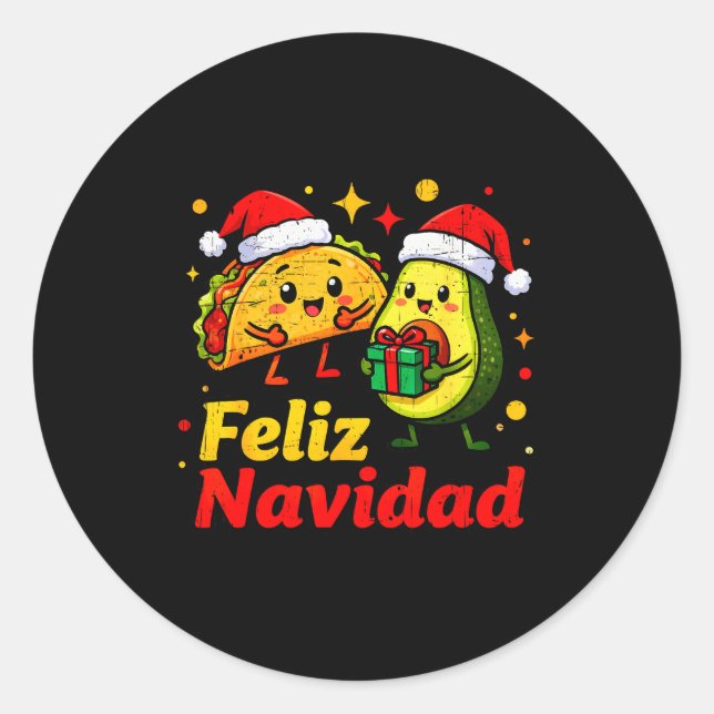 Adesivo Feliz Navidad Avocado Tacos Mexican Xmas Family Ma (Frente)