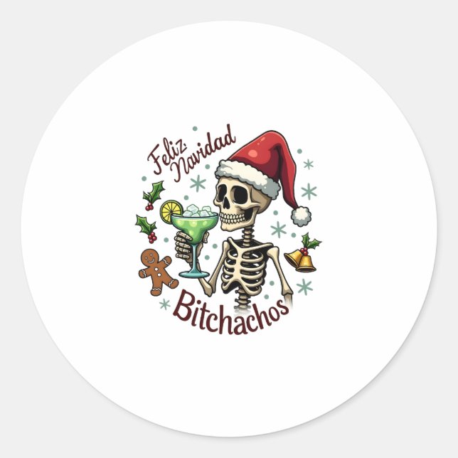 Adesivo Feliz Navidad Bitchachos Funny Skull Spanish Merry (Frente)