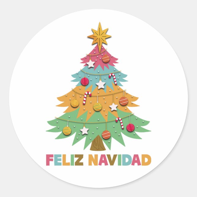 Adesivo Feliz Navidad Colorful Xmas Árvore Natal Espanhol (Frente)