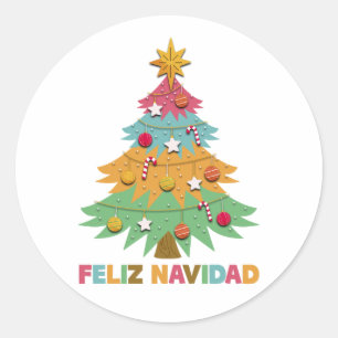 Adesivo Feliz Navidad Colorful Xmas Árvore Natal Espanhol