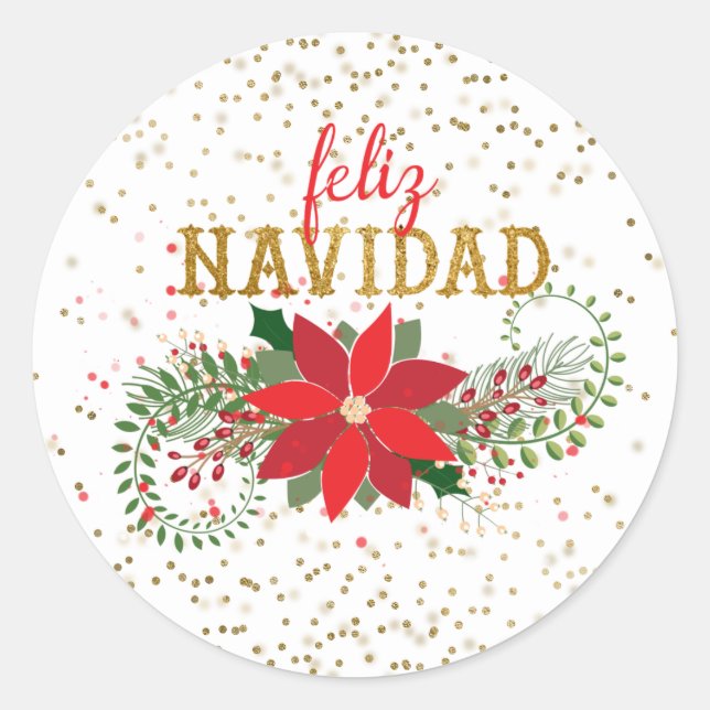 Adesivo Feliz Navidad Dourada Glitter Poinsettia (Frente)