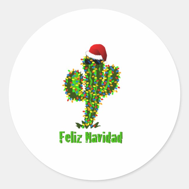 Adesivo Feliz Navidad - Luzes Saguaro de Natal Arizona (Frente)