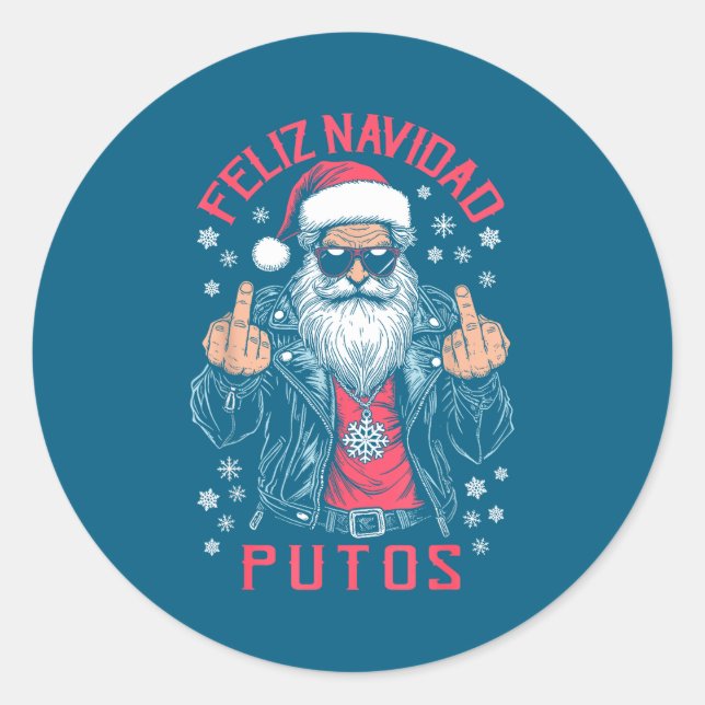 Adesivo Feliz Navidad Putos Funny Rude Spanish Santa Middl (Frente)