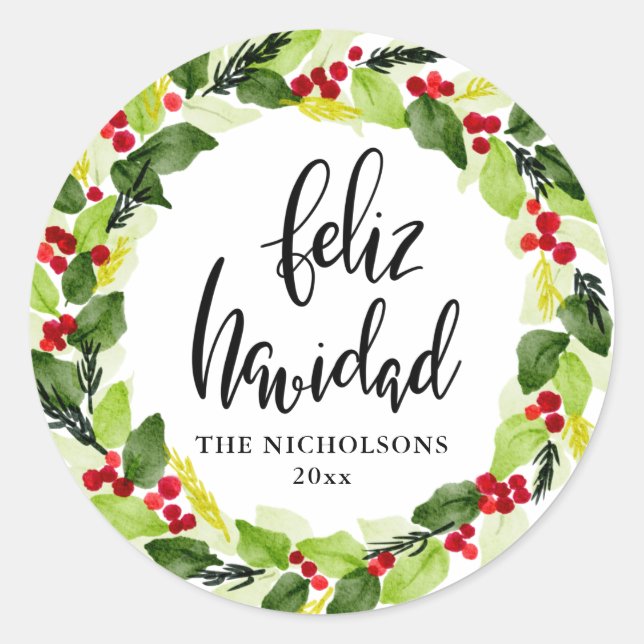 Adesivo Feliz Navidad Script Red Berry Wreath (Frente)