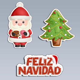 Adesivo Feliz Navidad Set: Papais noeis Mexicanos e Árvore