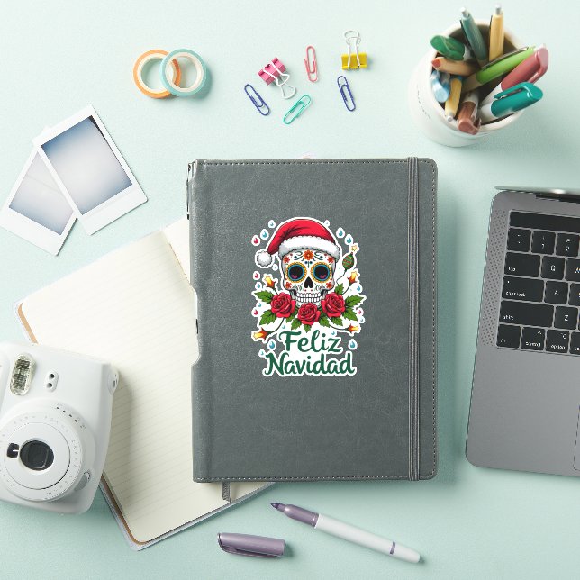 Adesivo Feliz Navidad Sugar Skull Mexican Christmas T-Shir (Capa para iPad)