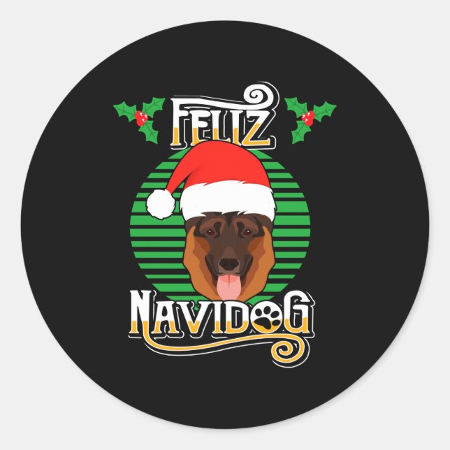 Adesivo Feliz Navidog German Shepherd Dog Holiday Merry Ch (Frente)