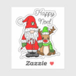 Adesivo Feliz Noel Gnome Papais noeis e Reindeer Christmas<br><div class="desc">Gnomo de Natal bonito e cartoon de renas desenharam adesivos para festas de férias.</div>