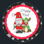 Adesivo Feliz Noel Gnome Papais noeis e Reindeer Christmas<br><div class="desc">Gnomo de Natal bonito e cartoon de renas desenharam pratos de festas de férias.</div>