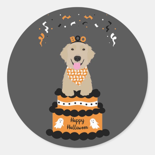 Adesivo Feliz Ouro de Halloween Retriever Spooky Ghost Boo (Frente)