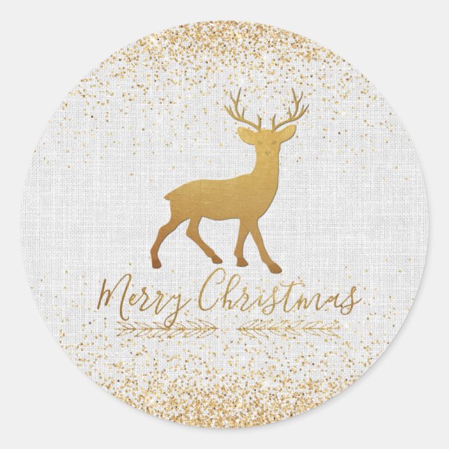 Adesivo Feliz Ouro de Natal Reindeer com Glitter (Frente)