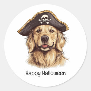 Adesivo Feliz Ouro Pirata de Halloween Cachorro de Retriev
