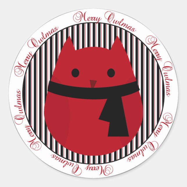 Adesivo Feliz Owlmas Red Black Christmas Sticker (Frente)