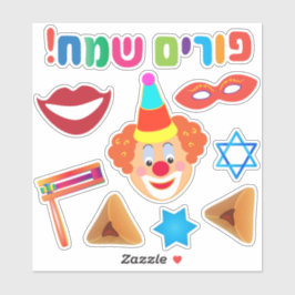 Adesivo Feliz Palhaços Festa de Férias do Purim Símbolos d