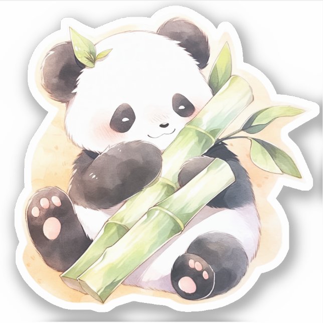 Adesivo Feliz Panda Bebê Com Bambu (Frente)