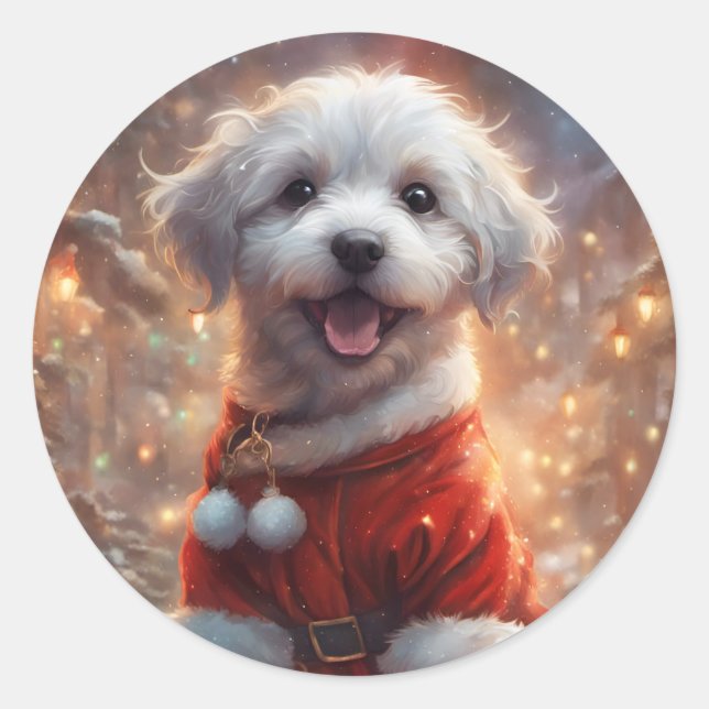 Adesivo Feliz Papai noel, Cão Feriado (Frente)