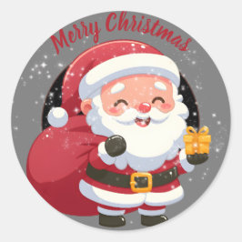 Adesivo Feliz Papai noel de Natal com presente em preto e 
