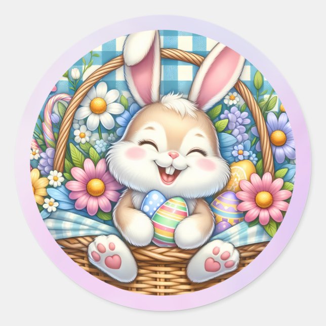 Adesivo Feliz Páscoa Com Coelhinho Fofo, Ovos e Floral (Frente)