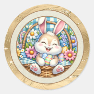 Adesivo Feliz Páscoa Com Coelhinho Fofo, Ovos e Floral