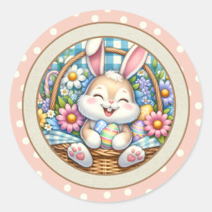 Adesivo Feliz Páscoa Com Coelhinho Fofo, Ovos e Floral