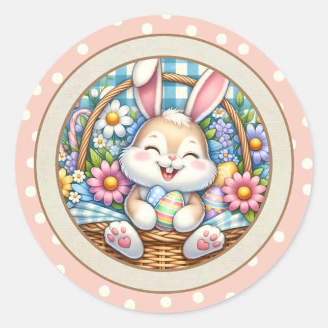 Adesivo Feliz Páscoa Com Coelhinho Fofo, Ovos e Floral (Frente)