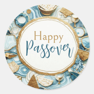 Adesivo Feliz Páscoa Prato Seder de Ágata Azul Dourada