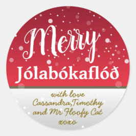 Adesivo Feliz Personalizada Jólabókaflóð Família Vermelha