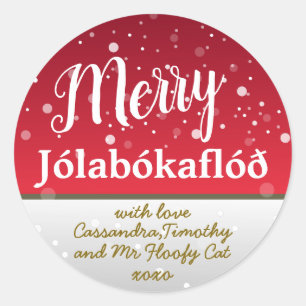 Adesivo Feliz Personalizada Jólabókaflóð Família Vermelha