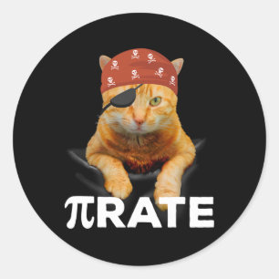 Adesivo Feliz Pi Day 3.14 Pi Símbolo Cat Pirate