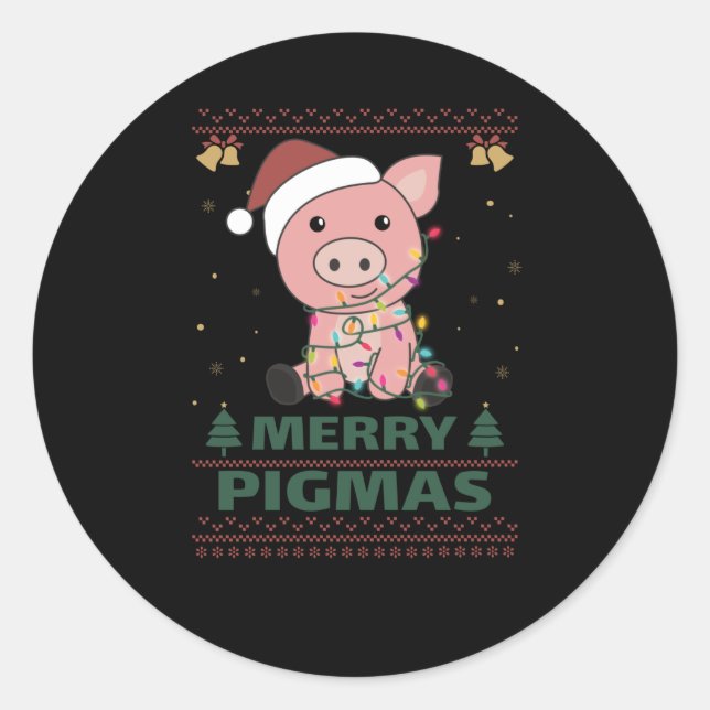 Adesivo Feliz Pigmas Engraçado Pig Natal Pun (Frente)