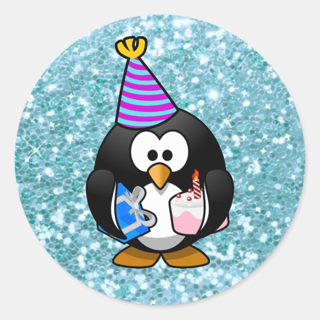 Adesivo Feliz Pinguim Bonito de Aniversário com Gifts Stic (Frente)