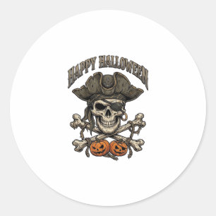 Adesivo Feliz Pirata de Halloween Caveira Ossos Cruzados A