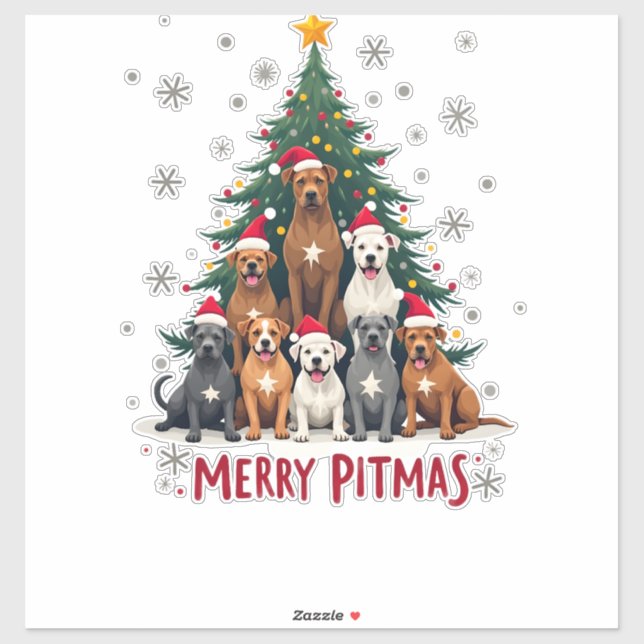 Adesivo Feliz Pitmas Pitbull Cão Suéter Feio de Natal Tr (Folha)