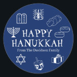 Adesivo Feliz presente de nome personalizado branco azul H<br><div class="desc">Feliz Hanukkah,  personalize o nome da família,  favoreça adesivos Feliz Hanukkah,  Feliz Chanukah,  Hanukkah Sameach!,  Chag Sameach!,  Chag Urim Sameach! Marinho azul e branco</div>